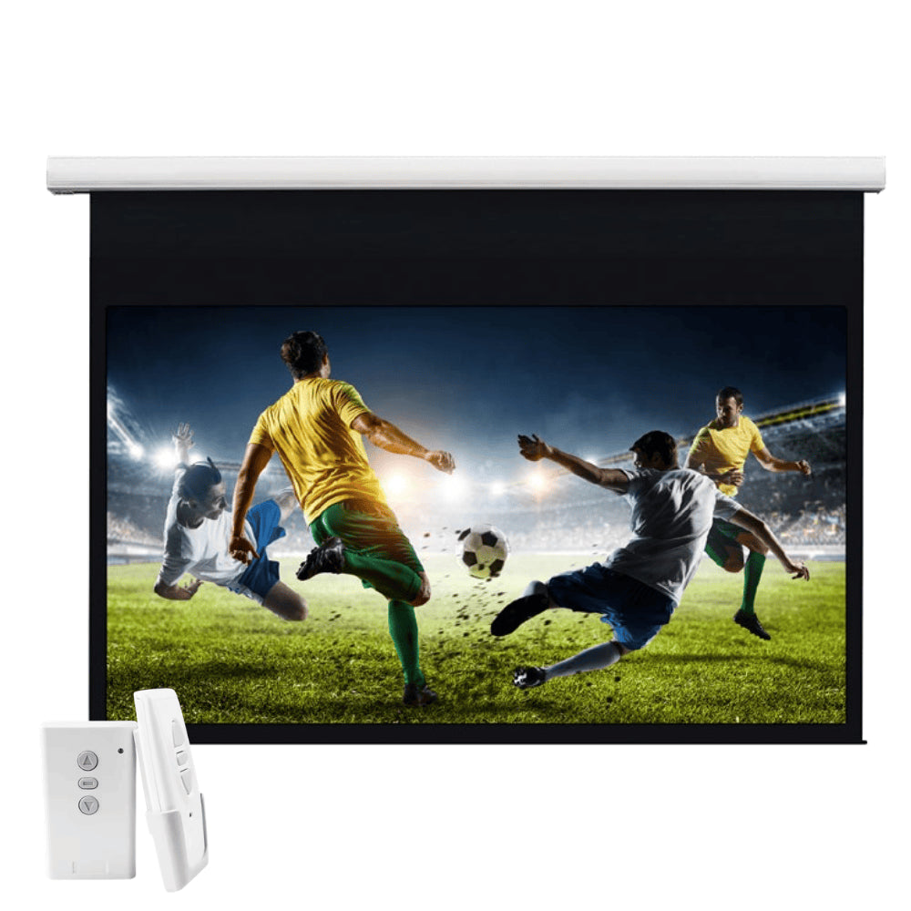 מסך הקרנה חשמלי SinoScreen 244x244 ס"מ 1:1 עם שלט RF מובנה