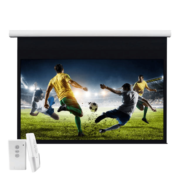 מסך הקרנה חשמלי SinoScreen 244x244 ס"מ 1:1 עם שלט RF מובנה